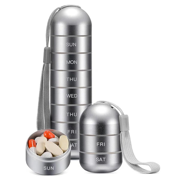 Weekly Pill Organizer 7 Day Daily Aluminum Metal Portable Stackable Waterproof - Image 3