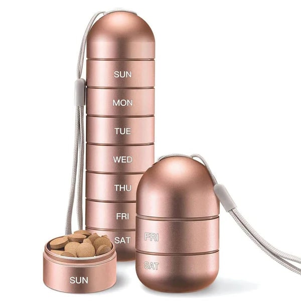 Weekly Pill Organizer 7 Day Daily Aluminum Metal Portable Stackable Waterproof - Image 4