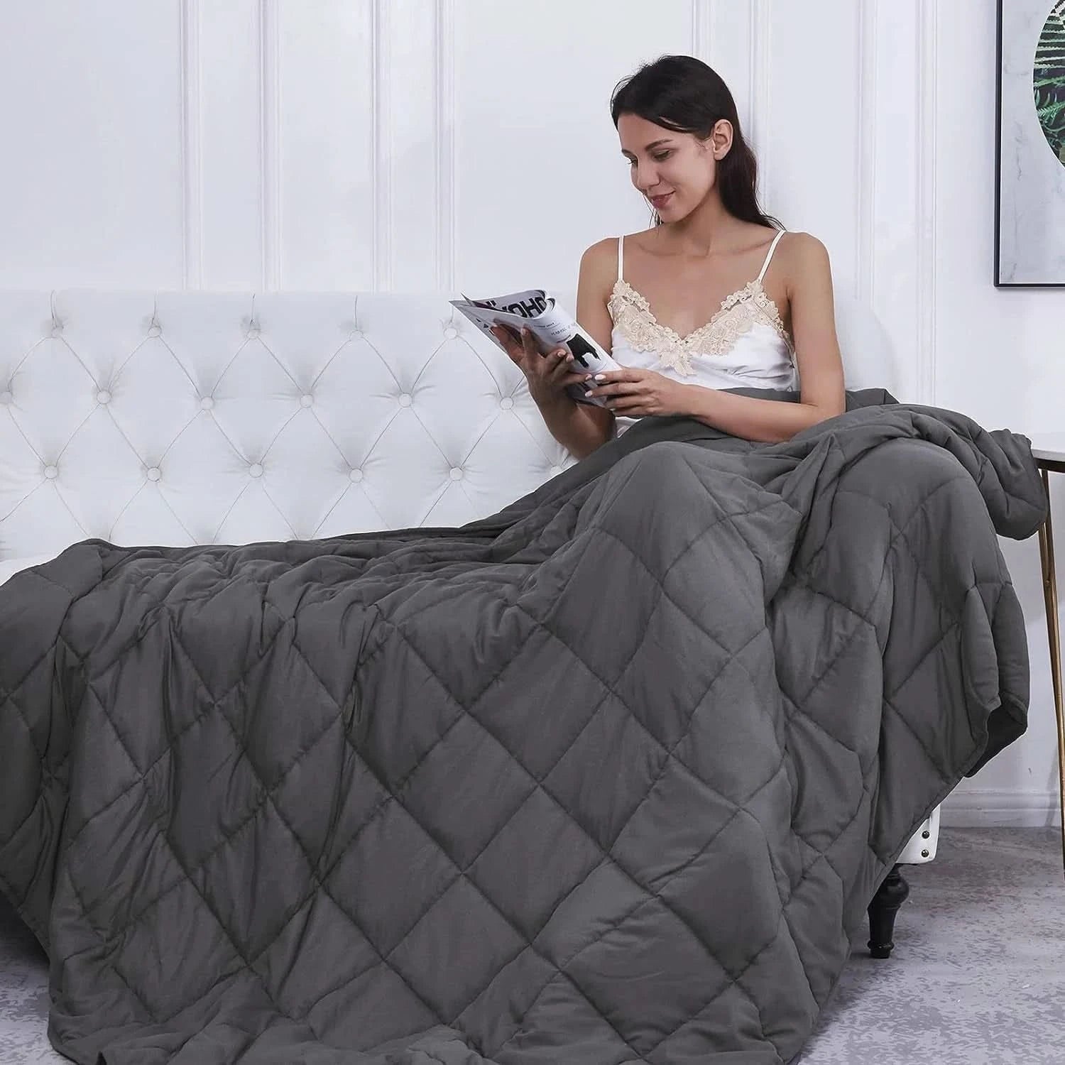 Weighted Blanket Sleep Heavy Cotton Quilted Breathable Machine Washable - Image 5