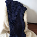Weighted Chunky Knit Blanket with Hand-Woven Yarn and Braided Borders Finger Knitting - Image 11