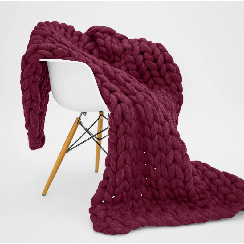 Weighted Chunky Knit Blanket with Hand-Woven Yarn and Braided Borders Finger Knitting - Image 6