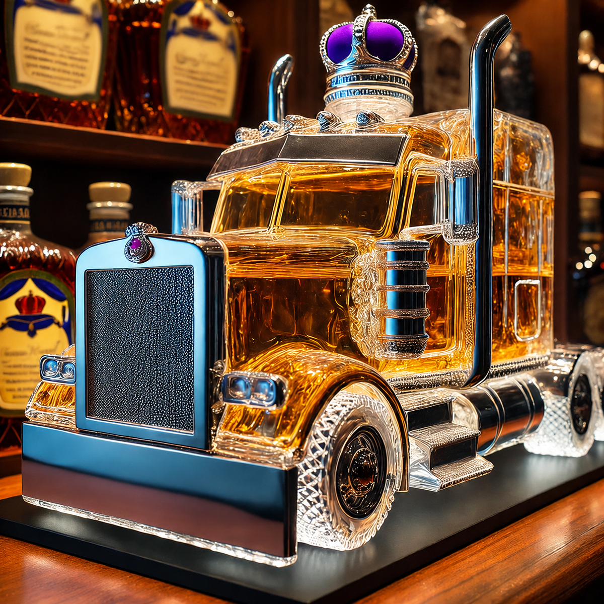 Whiskey Decanter and Glass Set with Semi-Truck Design and Silver Accents Personalised - Image 1
