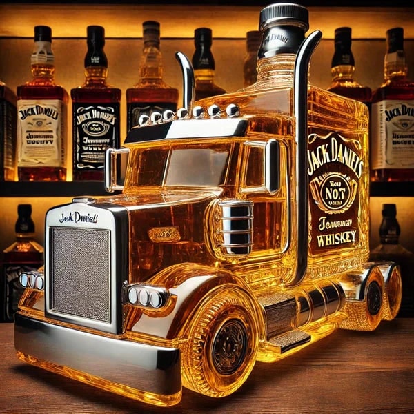 Whiskey Decanter and Glass Set with Semi-Truck Design and Silver Accents Personalised - Image 2
