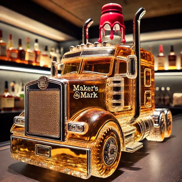 Whiskey Decanter and Glass Set with Semi-Truck Design and Silver Accents Personalised - Image 3