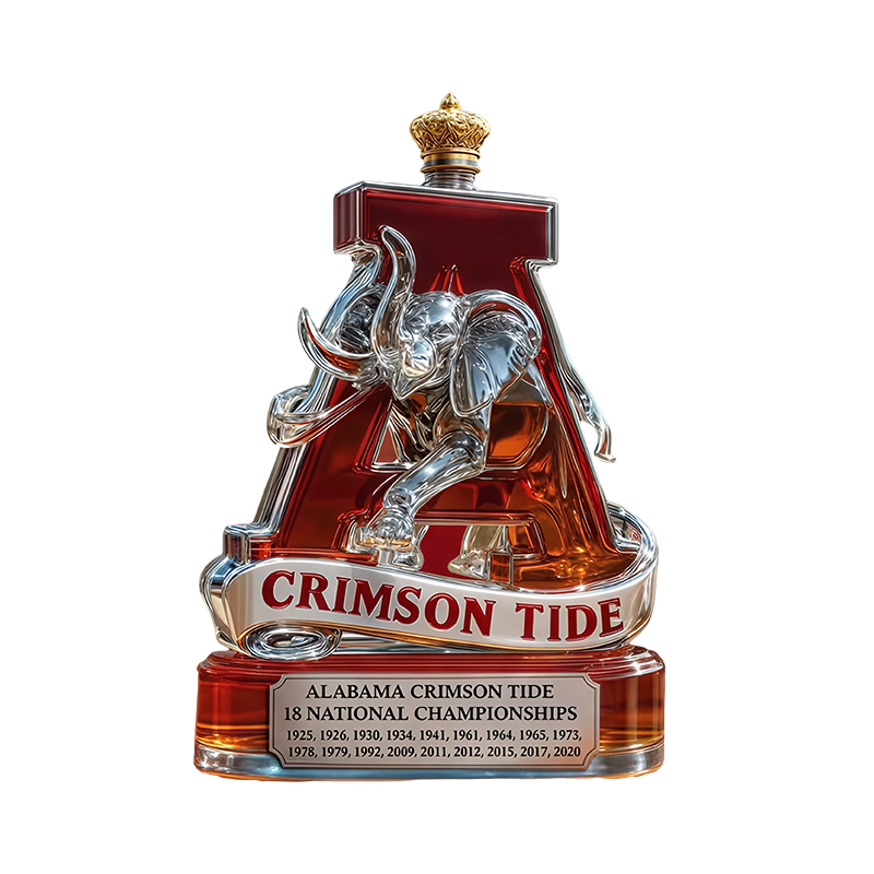 Whiskey Decanter Glass Decorative Alabama Crimson Tide Elephant Stopper Liquor - Image 1