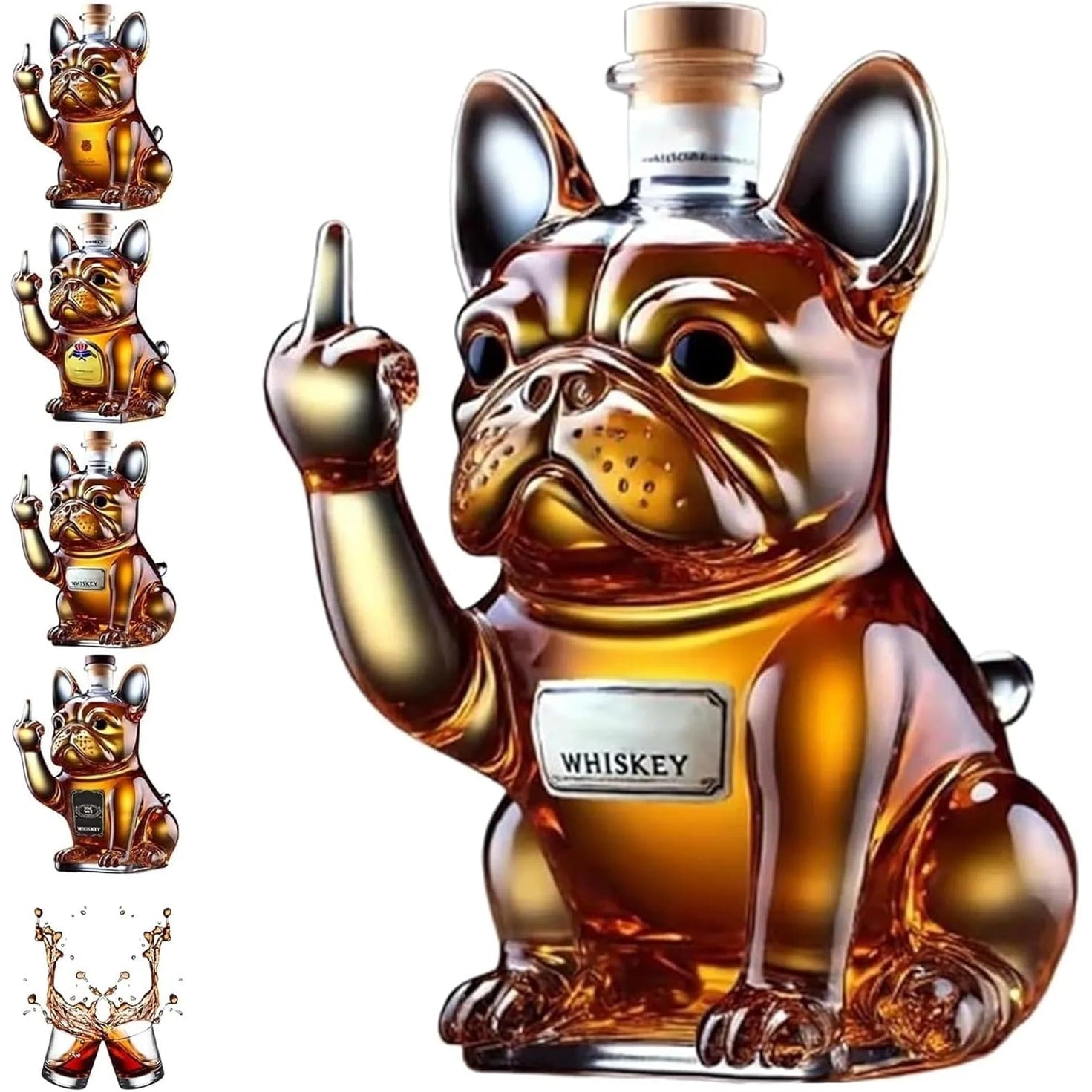 Whiskey Decanter Glass French Bulldog Novelty Cork Stopper Gift Bottle - Image 1