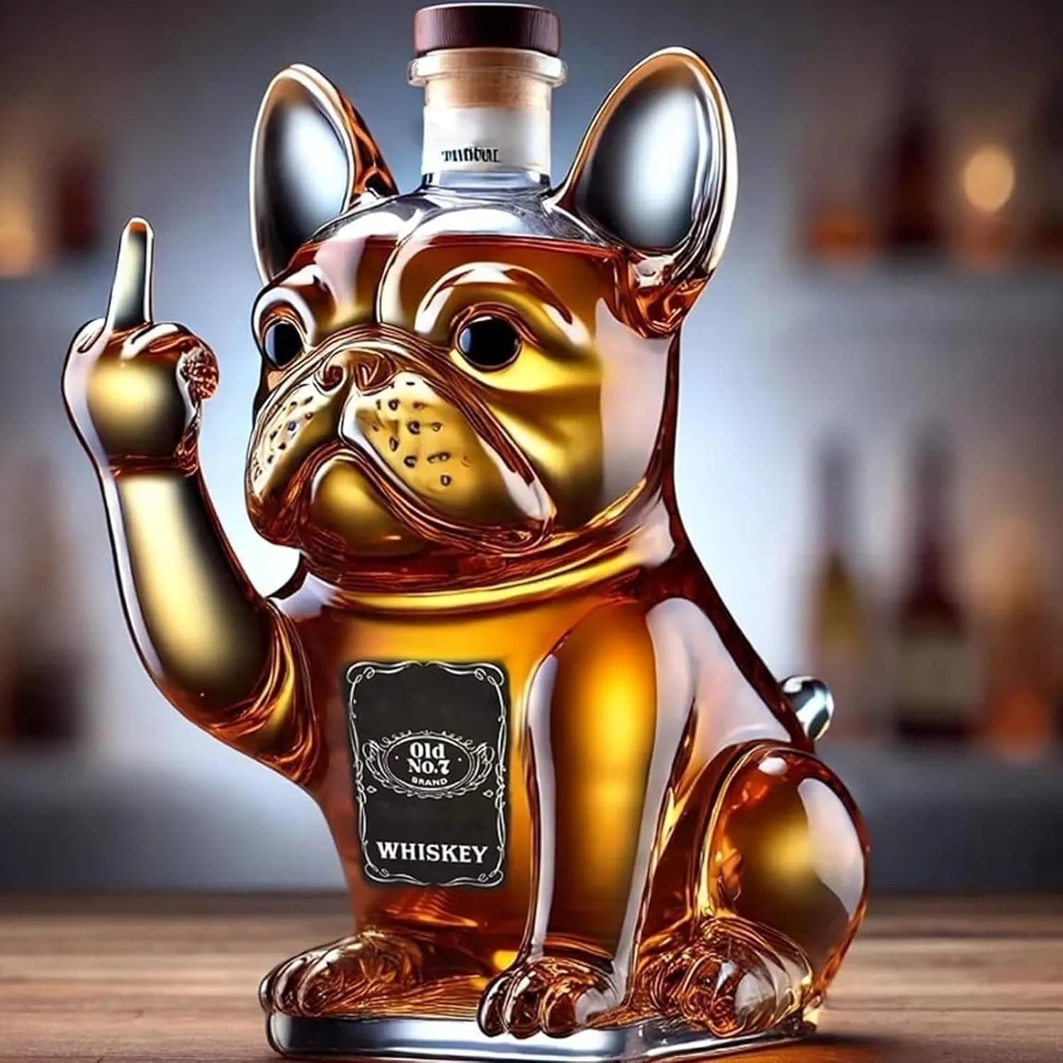 Whiskey Decanter Glass French Bulldog Novelty Cork Stopper Gift Bottle - Image 3