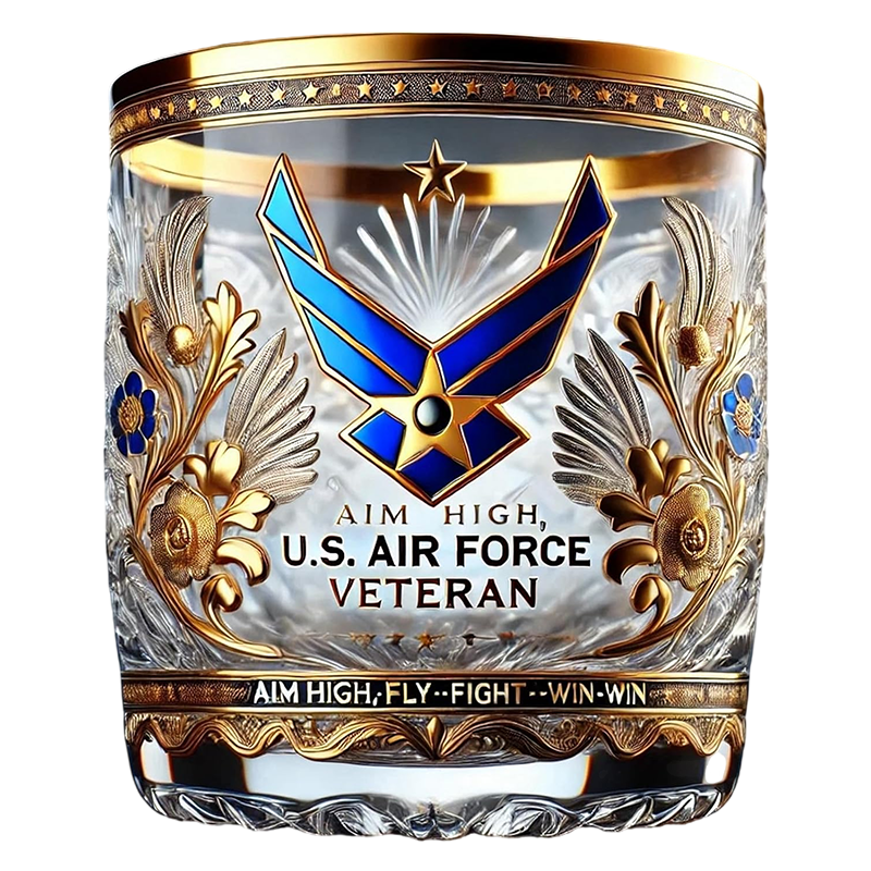 Whiskey Glass Rocks Lowball Gold Rim Military Veteran Gift - Image 3