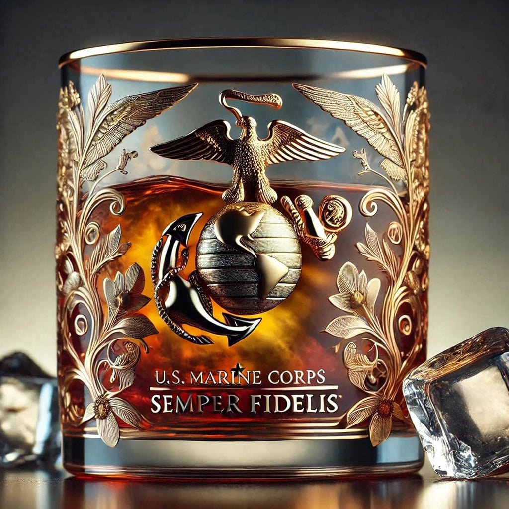 Whiskey Glass Rocks Lowball Gold Rim Military Veteran Gift - Image 6