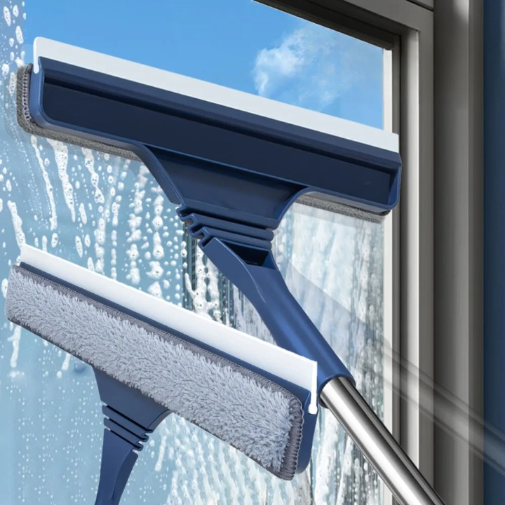 Window Squeegee with Telescopic Handle and Microfiber Scrubber for Streak-Free Cleaning - Image 1