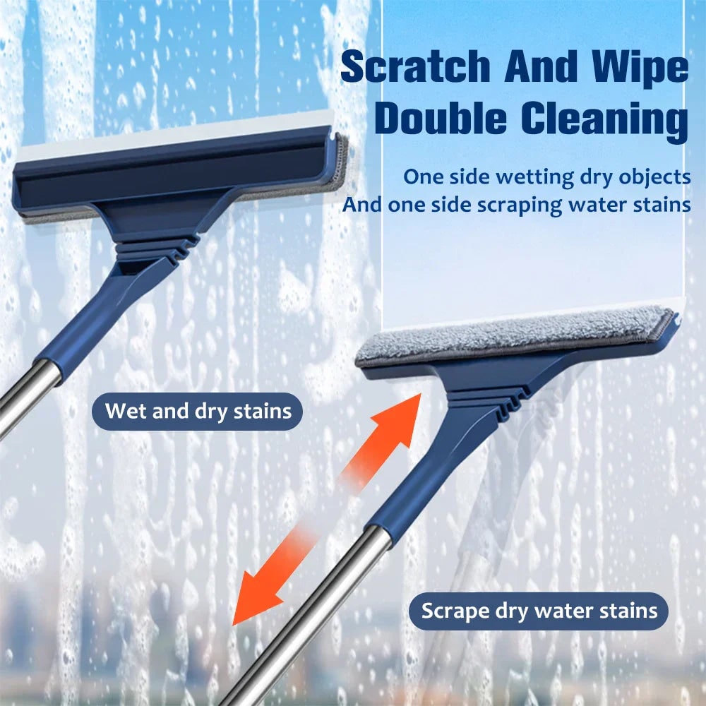 Window Squeegee with Telescopic Handle and Microfiber Scrubber for Streak-Free Cleaning - Image 2