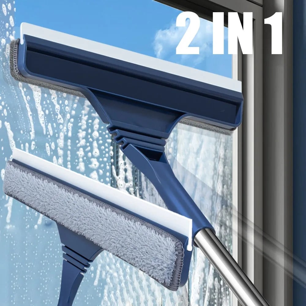 Window Squeegee with Telescopic Handle and Microfiber Scrubber for Streak-Free Cleaning - Image 3