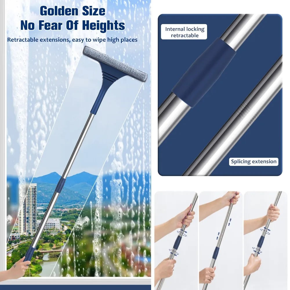 Window Squeegee with Telescopic Handle and Microfiber Scrubber for Streak-Free Cleaning - Image 5