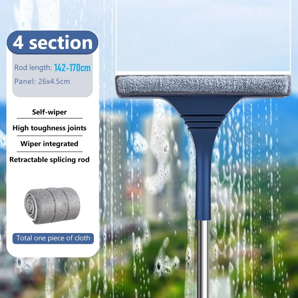 Window Squeegee with Telescopic Handle and Microfiber Scrubber for Streak-Free Cleaning - Image 7