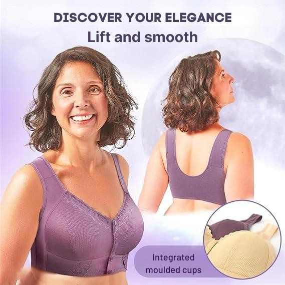 Wireless Front Closure Bra Full Coverage Lace Trim Molded Cup - Image 1