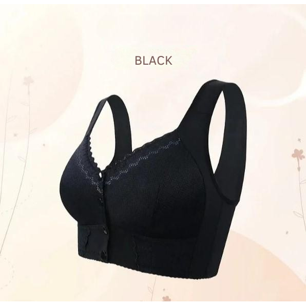 Wireless Front Closure Bra Full Coverage Lace Trim Molded Cup - Image 11