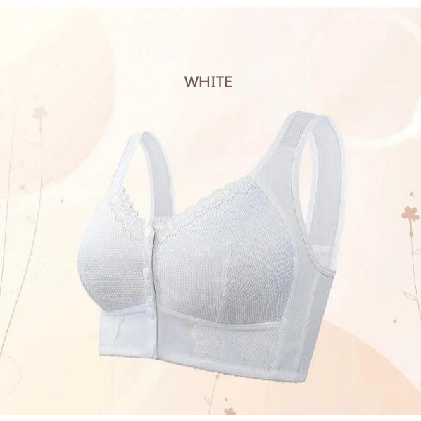 Wireless Front Closure Bra Full Coverage Lace Trim Molded Cup - Image 12