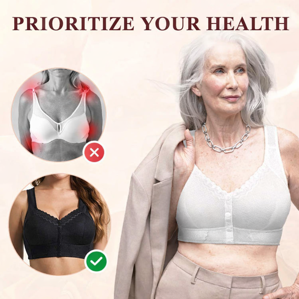 Wireless Front Closure Bra Full Coverage Lace Trim Molded Cup - Image 3