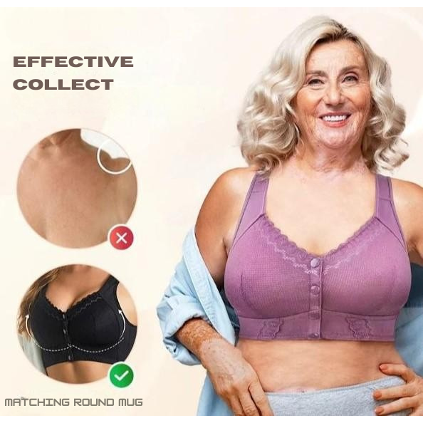 Wireless Front Closure Bra Full Coverage Lace Trim Molded Cup - Image 6