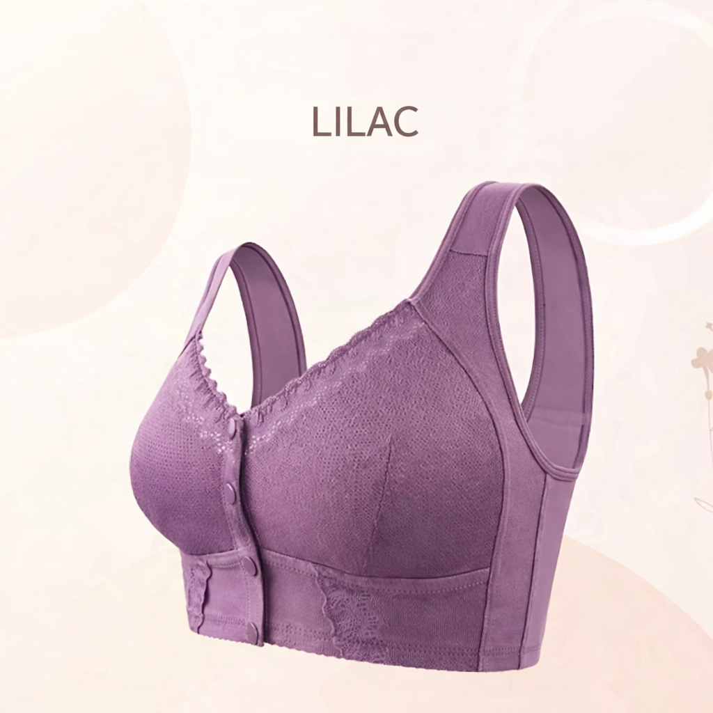 Wireless Front Closure Bra Full Coverage Lace Trim Molded Cup - Image 9