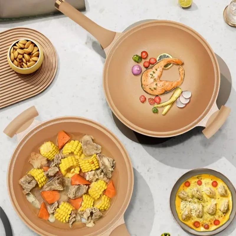 Wok Pan Non Stick Steamer Glass Lid Removable Basket Perforated - Image 3