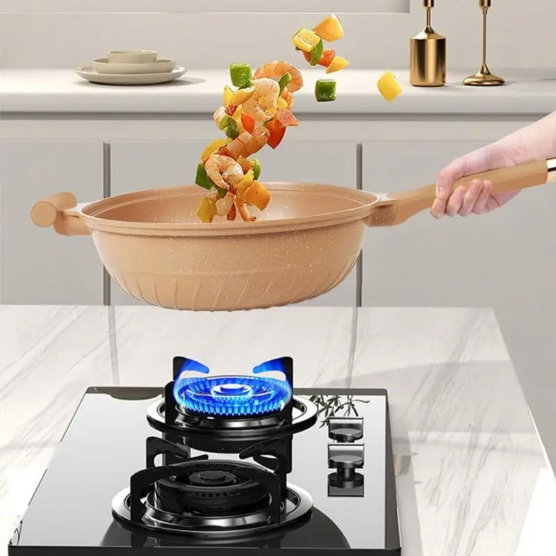 Wok Pan Non Stick Steamer Glass Lid Removable Basket Perforated - Image 4