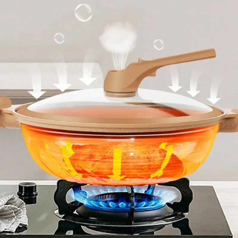 Wok Pan Non Stick Steamer Glass Lid Removable Basket Perforated - Image 5