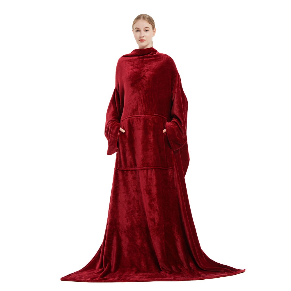 Women's Blanket with Sleeves Plush Fleece Wearable with Kangaroo Pocket and Floor-Length Drape - Image 4