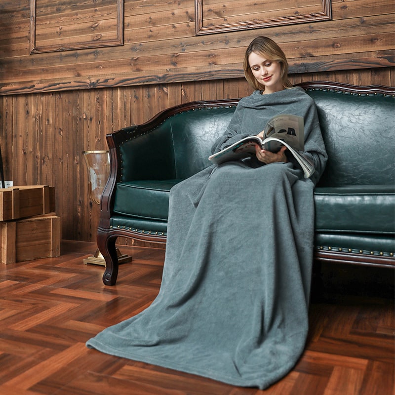 Women's Blanket with Sleeves Plush Fleece Wearable with Kangaroo Pocket and Floor-Length Drape - Image 5