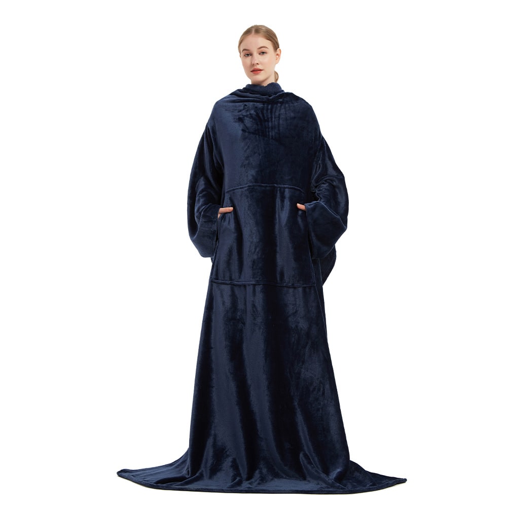 Women's Blanket with Sleeves Plush Fleece Wearable with Kangaroo Pocket and Floor-Length Drape - Image 7