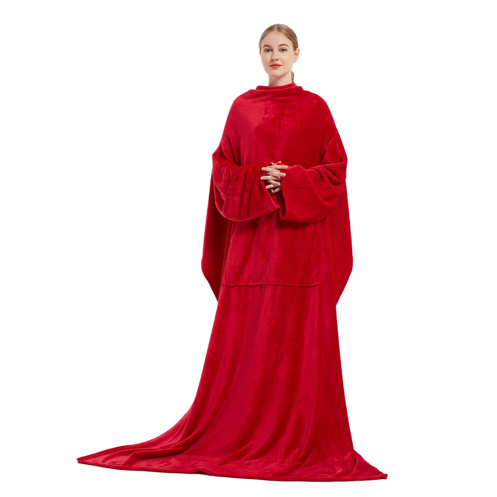 Women's Blanket with Sleeves Plush Fleece Wearable with Kangaroo Pocket and Floor-Length Drape - Image 8