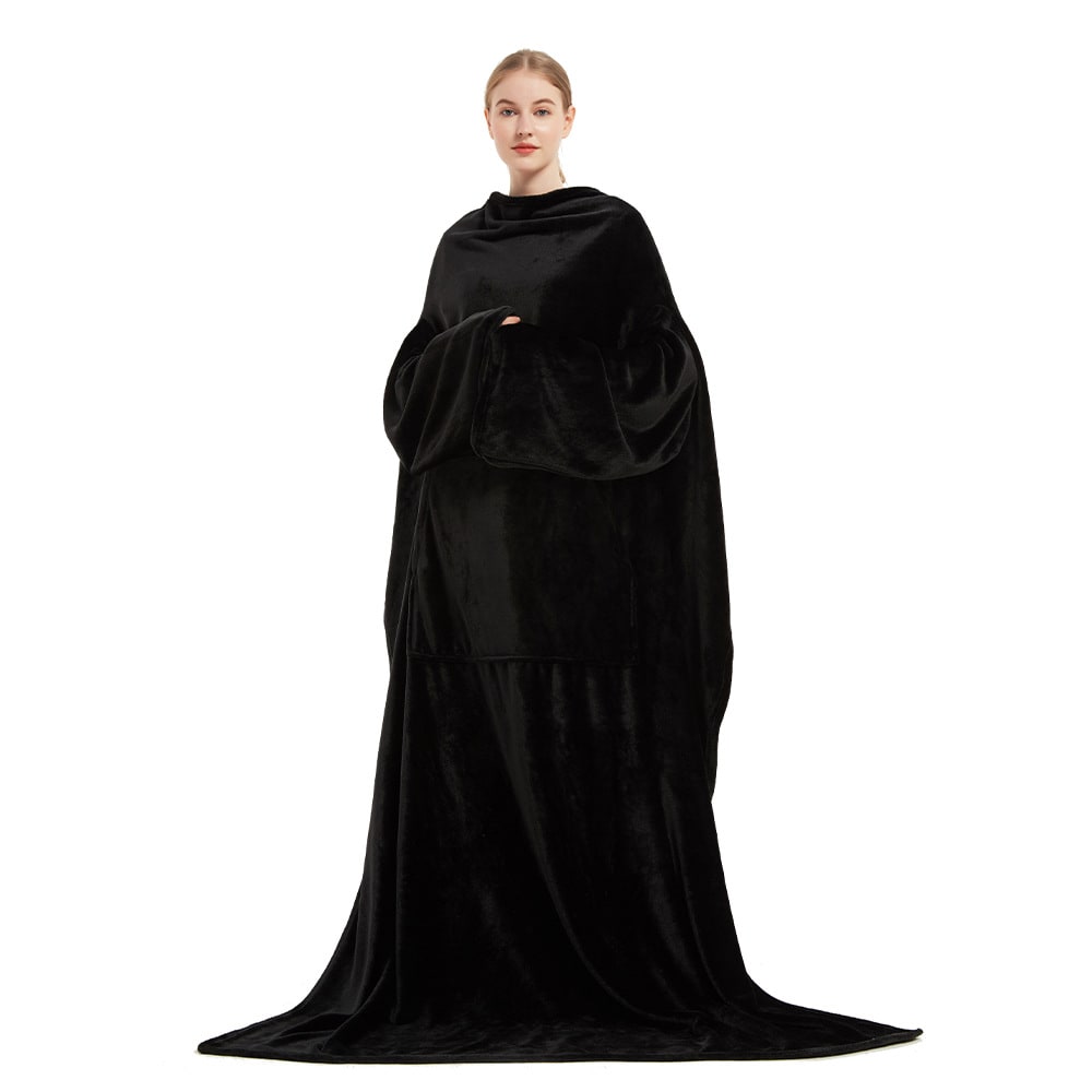 Women's Blanket with Sleeves Plush Fleece Wearable with Kangaroo Pocket and Floor-Length Drape - Image 9