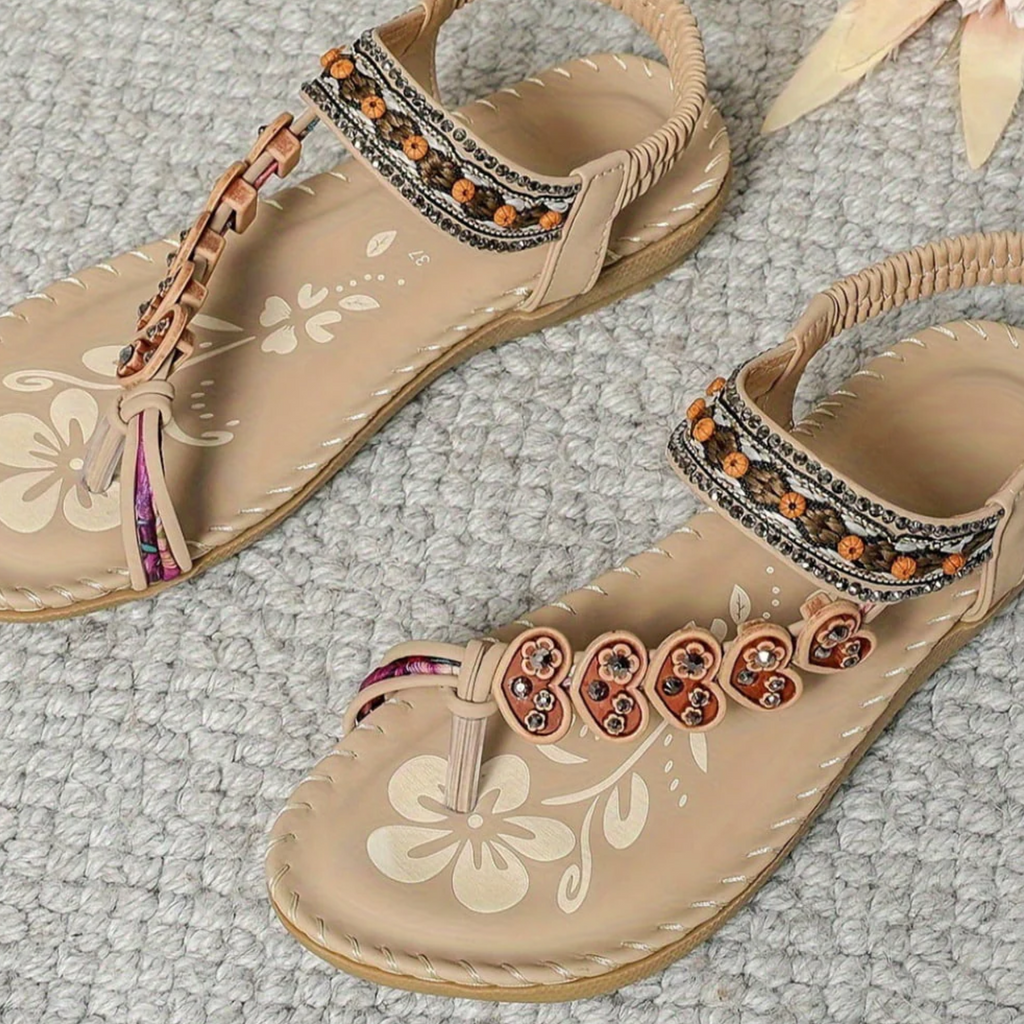 Women's Bohemian Beaded Strap Open Toe Flat Sandals — alternative angle