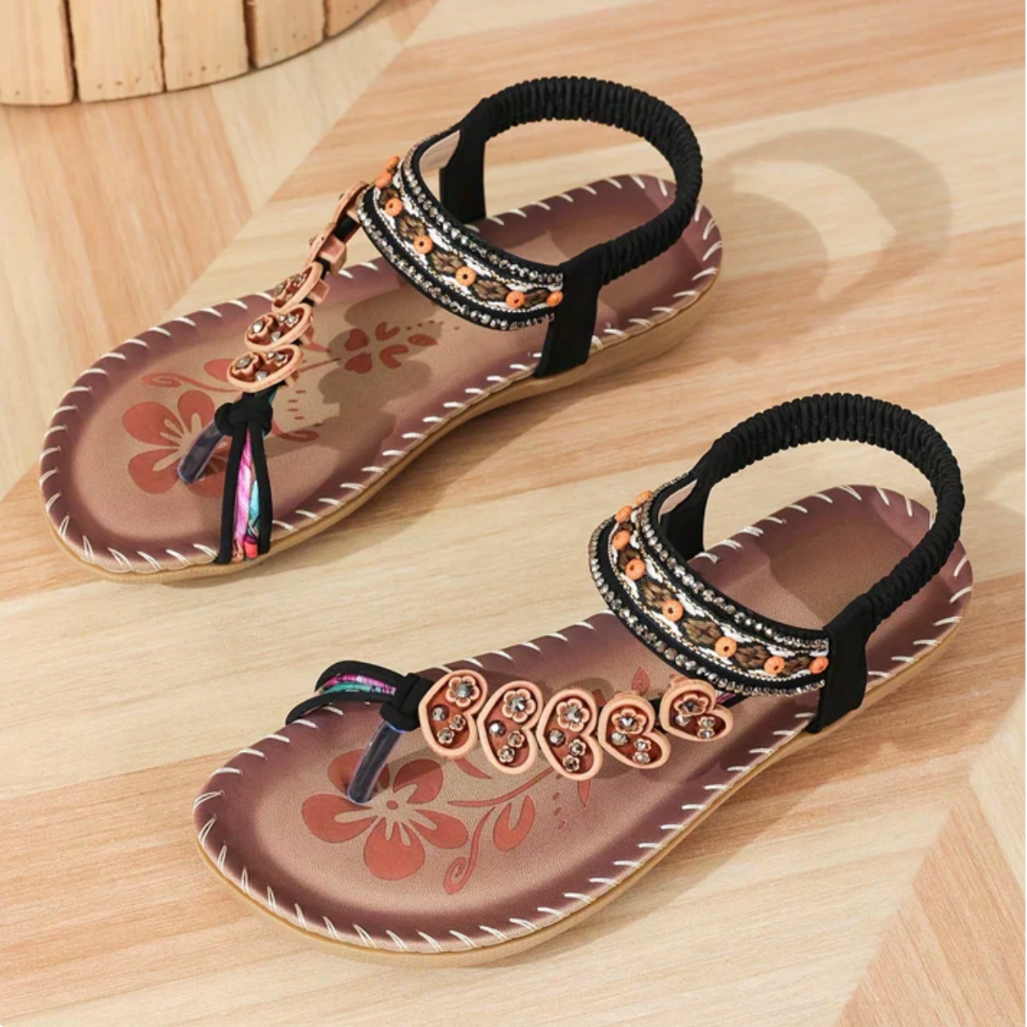 Women's Bohemian Beaded Strap Open Toe Flat Sandals — styling detail