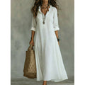 Women's Boho Maxi Dress with Ruffled Collar V-Neckline and Floral Embroidery - Image 1