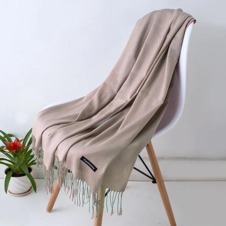 Women's Cashmere Scarf Wrap with Fine Knit Texture and Twisted Fringe - Image 16