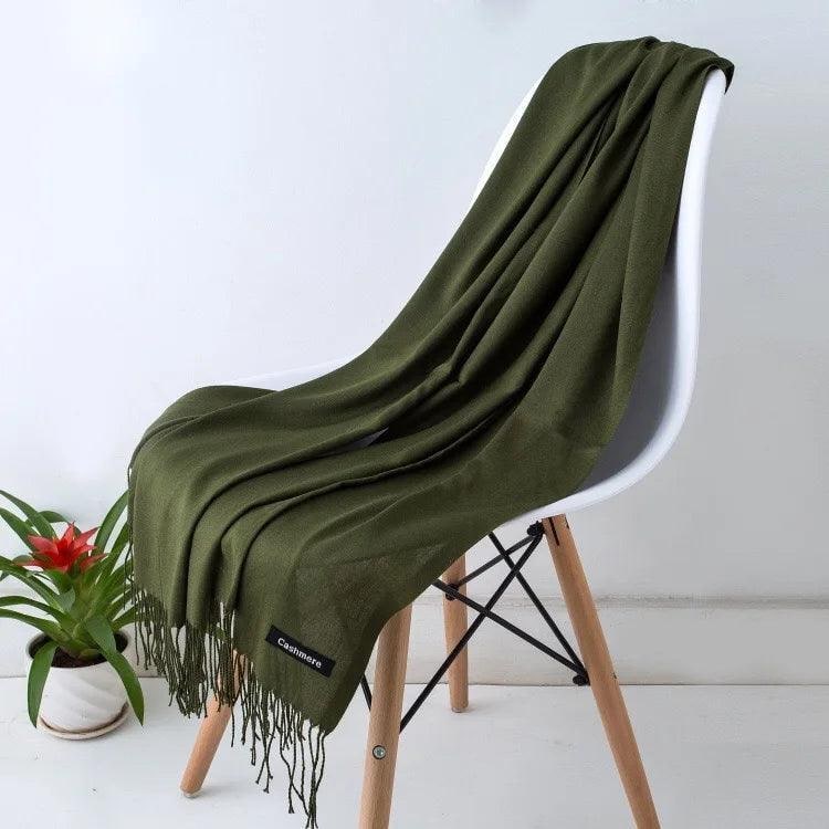 Women's Cashmere Scarf Wrap with Fine Knit Texture and Twisted Fringe - Image 3