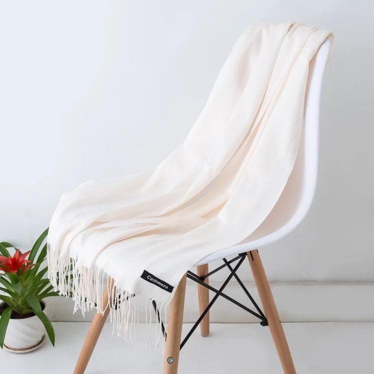 Women's Cashmere Scarf Wrap with Fine Knit Texture and Twisted Fringe - Image 34