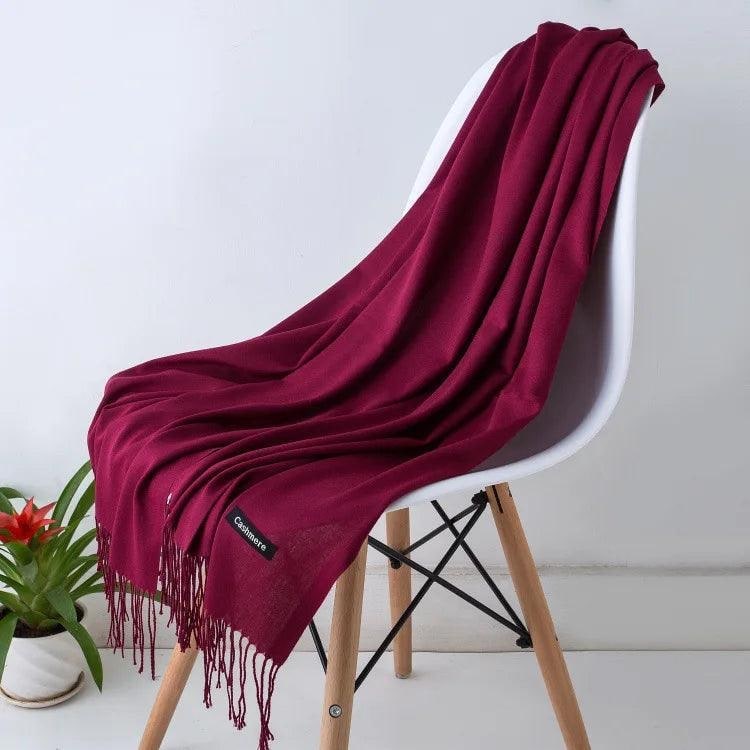 Women's Cashmere Scarf Wrap with Fine Knit Texture and Twisted Fringe - Image 36