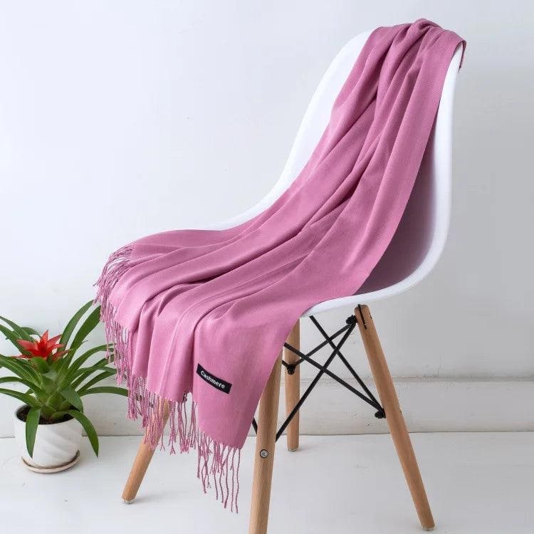 Women's Cashmere Scarf Wrap with Fine Knit Texture and Twisted Fringe - Image 39