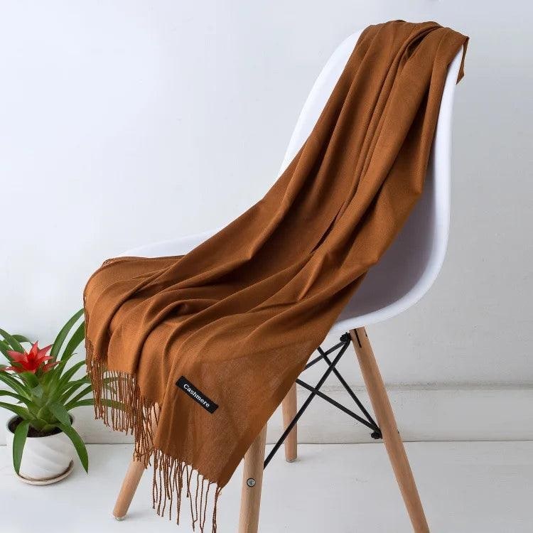 Women's Cashmere Scarf Wrap with Fine Knit Texture and Twisted Fringe - Image 8