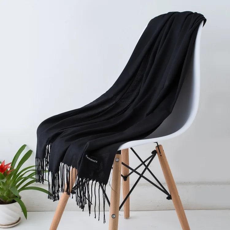 Women's Cashmere Scarf Wrap with Fine Knit Texture and Twisted Fringe - Image 9