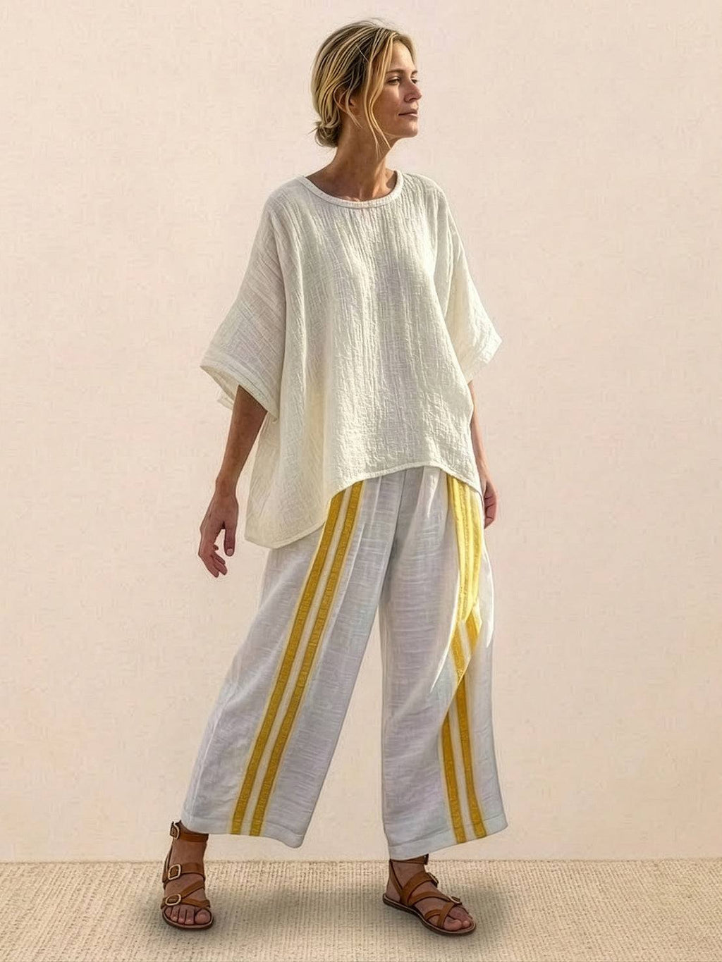 Women's Casual Striped Wide-Leg Pants and Oversized Tee Two-Piece Set — styling shot