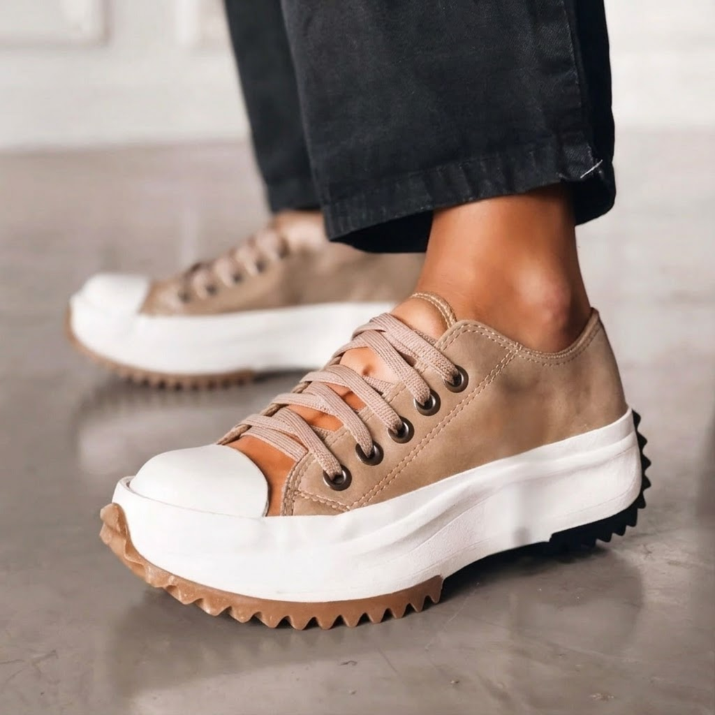 Women's Chunky Platform Canvas Lace-Up Trainers — back view
