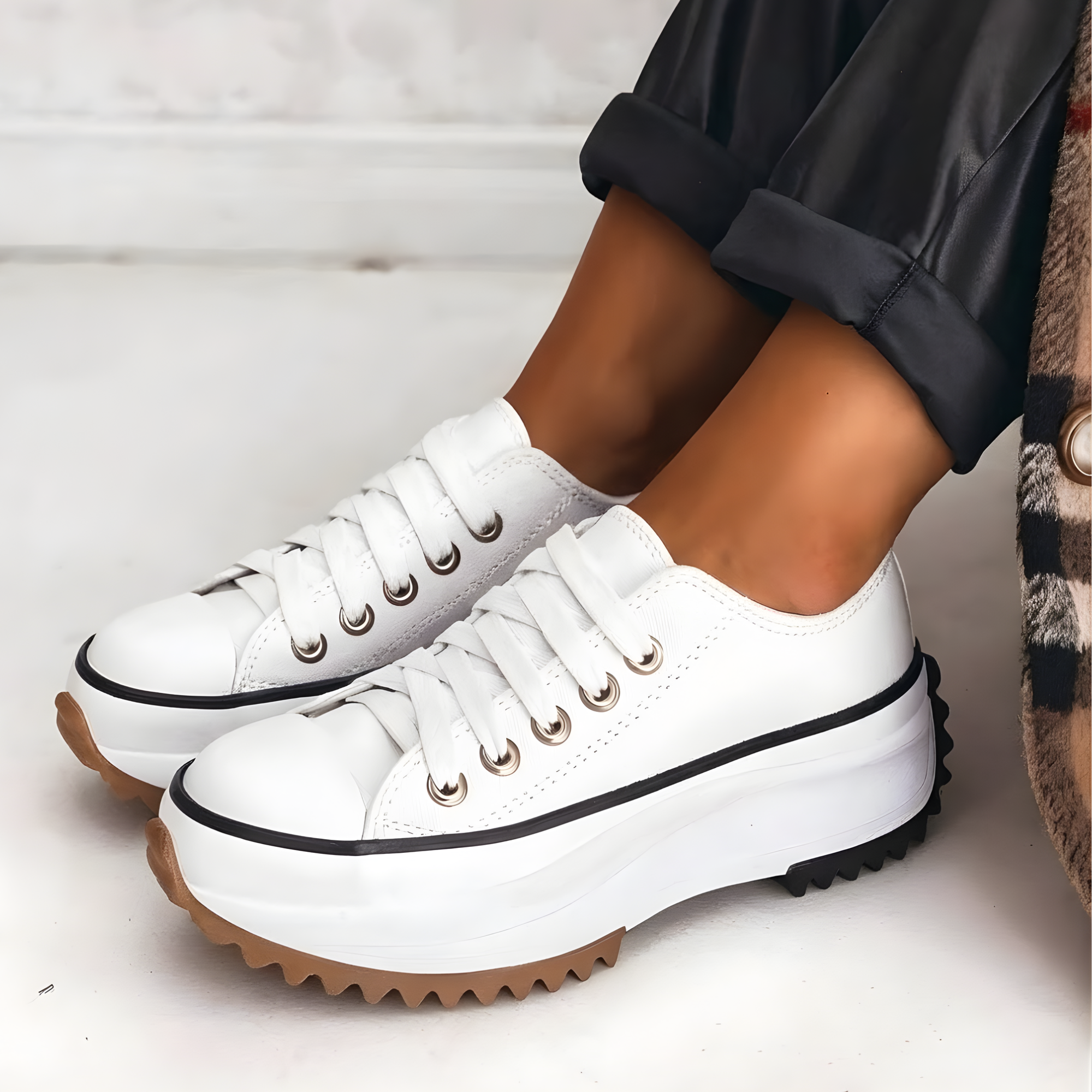 Women's Chunky Platform Canvas Lace-Up Trainers — close-up