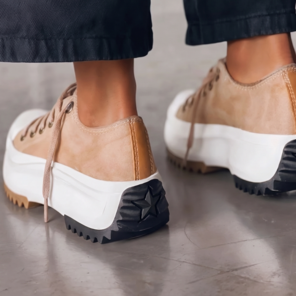 Women's Chunky Platform Canvas Lace-Up Trainers — model wearing