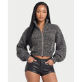 Women's Cropped Chunky Knit Zip-Up Cardigan with High Neck and Balloon Sleeves - Image 1