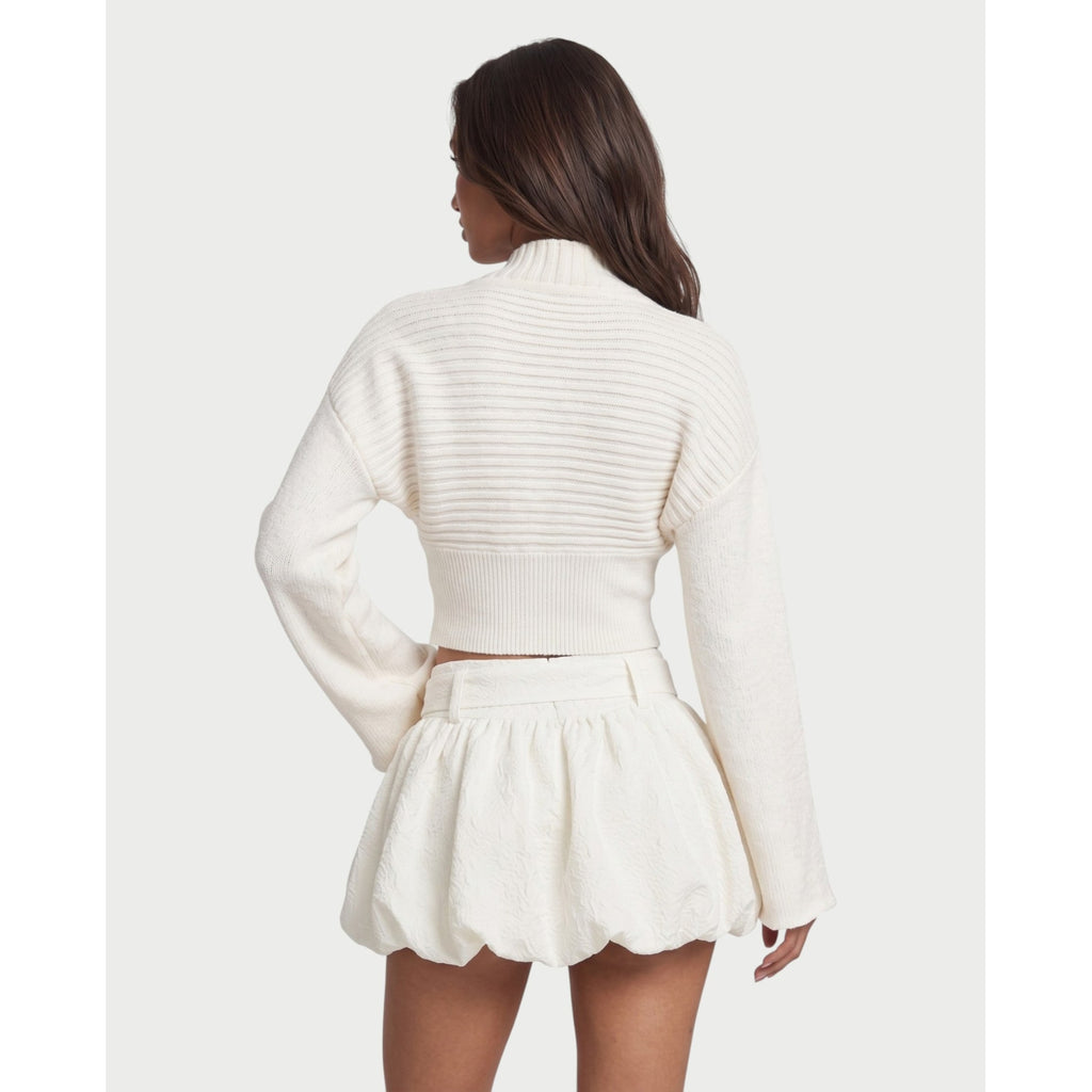 Women's Cropped V-Neck Knit Cardigan with Asymmetric Hem and Bell Sleeves - Image 2