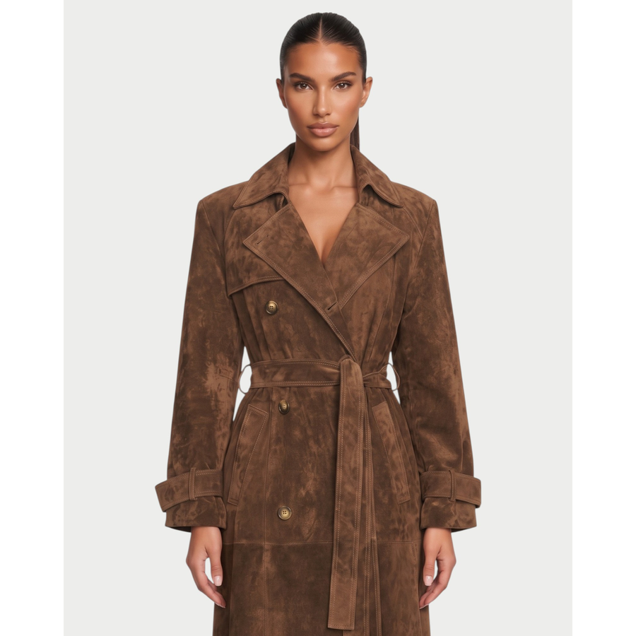 La gabardina con cinturón para anudar