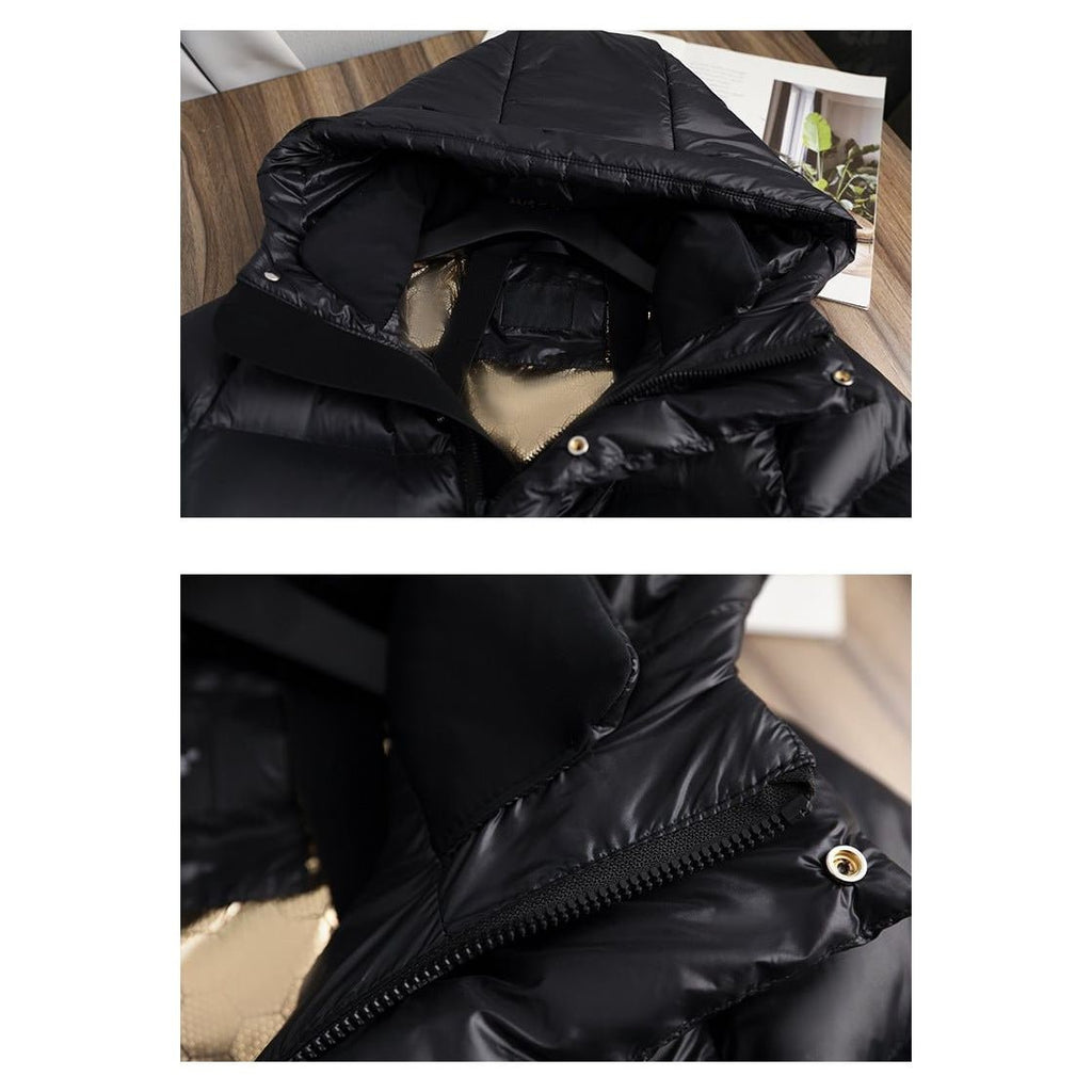 Women's Goose Down Puffer Jacket with Hood Long Black Quilted Winter Coat Water-Resistant - Image 10